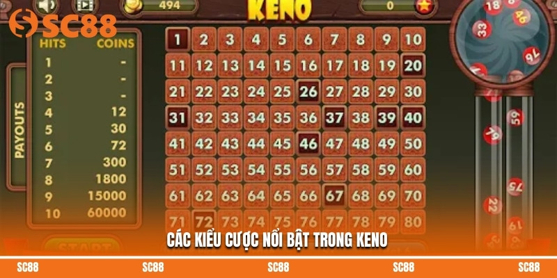 Các kiểu cược nổi bật trong Keno