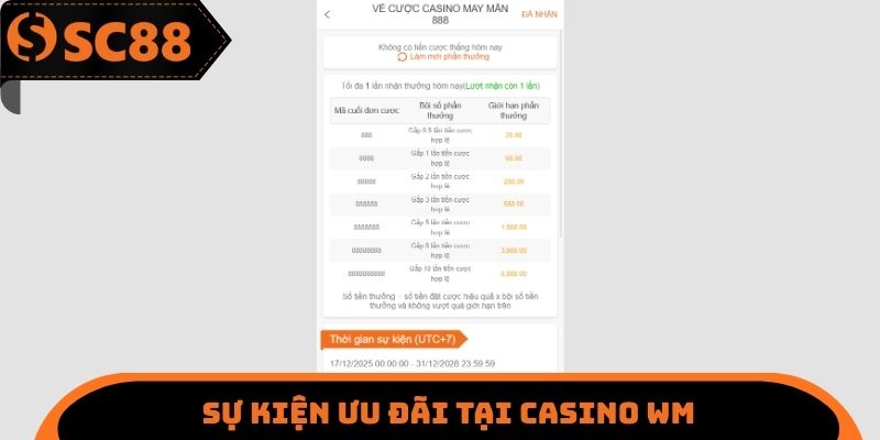 Sự kiện ưu đãi tại Casino WM